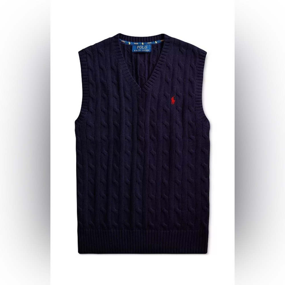 Polo by Ralph Lauren Boys Cable-Knit Cotton V-Neck Sweater Vest Small (8)
